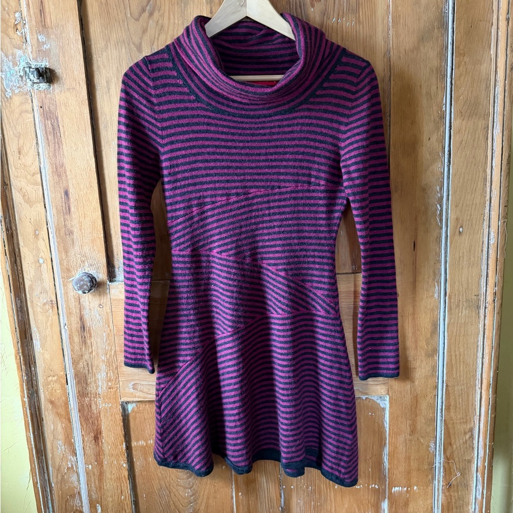 Krimson Klover Pink & Black Striped Turtleneck Knit Dress